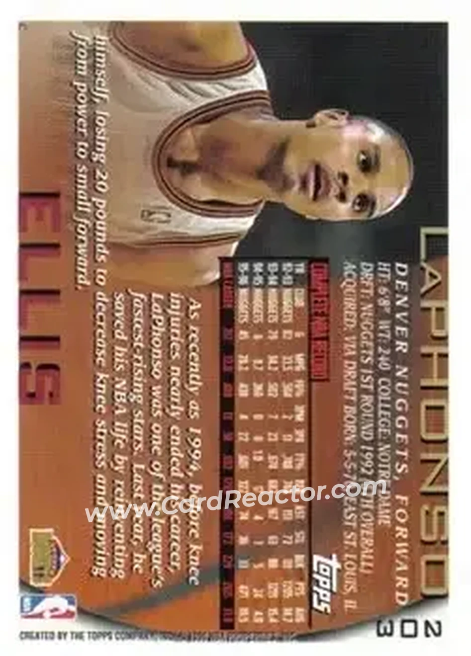 1996-97 Topps #203 - LaPhonso Ellis - Denver Nuggets - Back