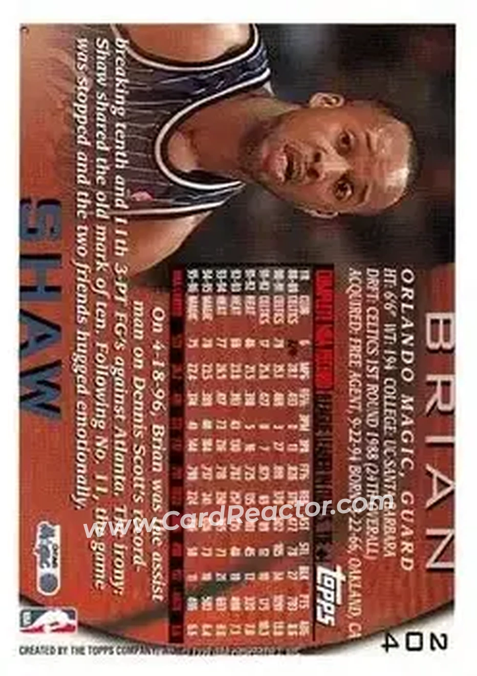 1996-97 Topps #204 - Brian Shaw - Orlando Magic - Back