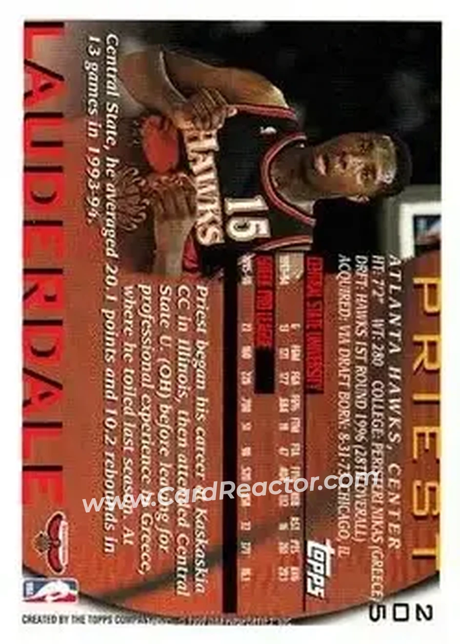 1996-97 Topps #205 - Priest Lauderdale - Atlanta Hawks - Back 1996-97 Topps #205 - Priest Lauderdale - Atlanta Hawks - Back