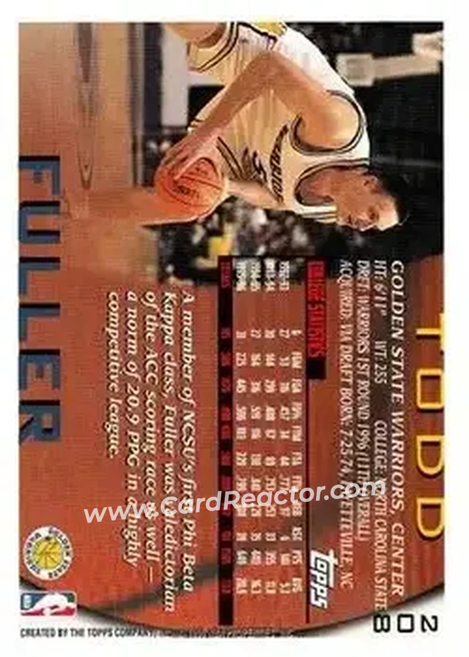 1996-97 Topps #208 - Todd Fuller - Golden State Warriors - Back