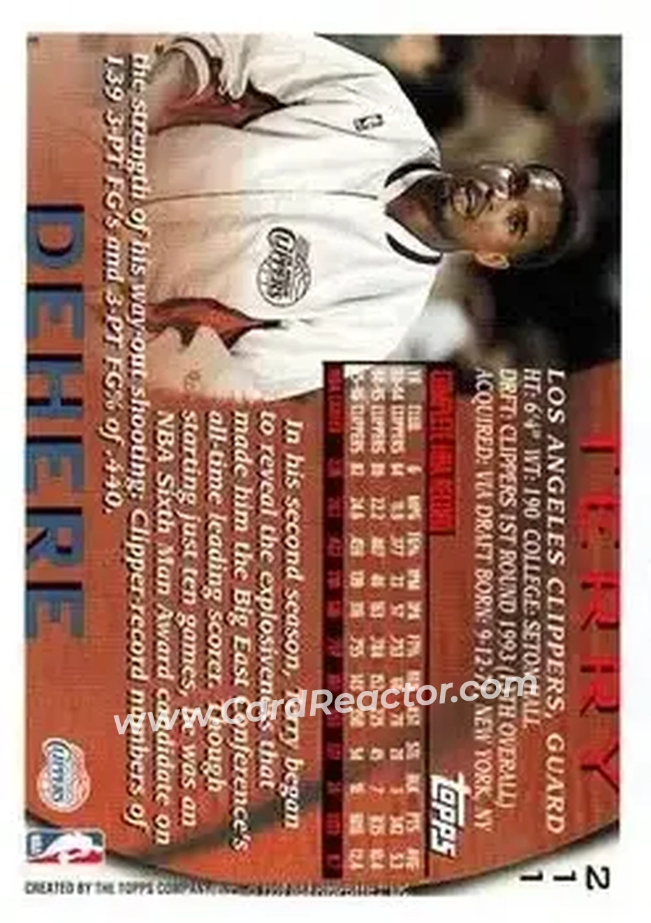 1996-97 Topps #211 - Terry Dehere - Los Angeles Clippers - Back
