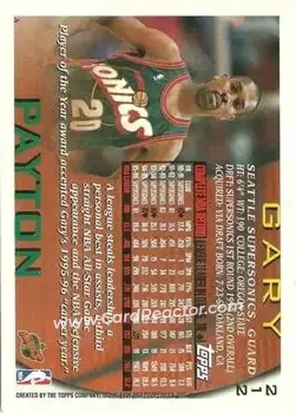 1996-97 Topps #212 - Gary Payton - Seattle SuperSonics - Back 1996-97 Topps #212 - Gary Payton - Seattle SuperSonics - Back