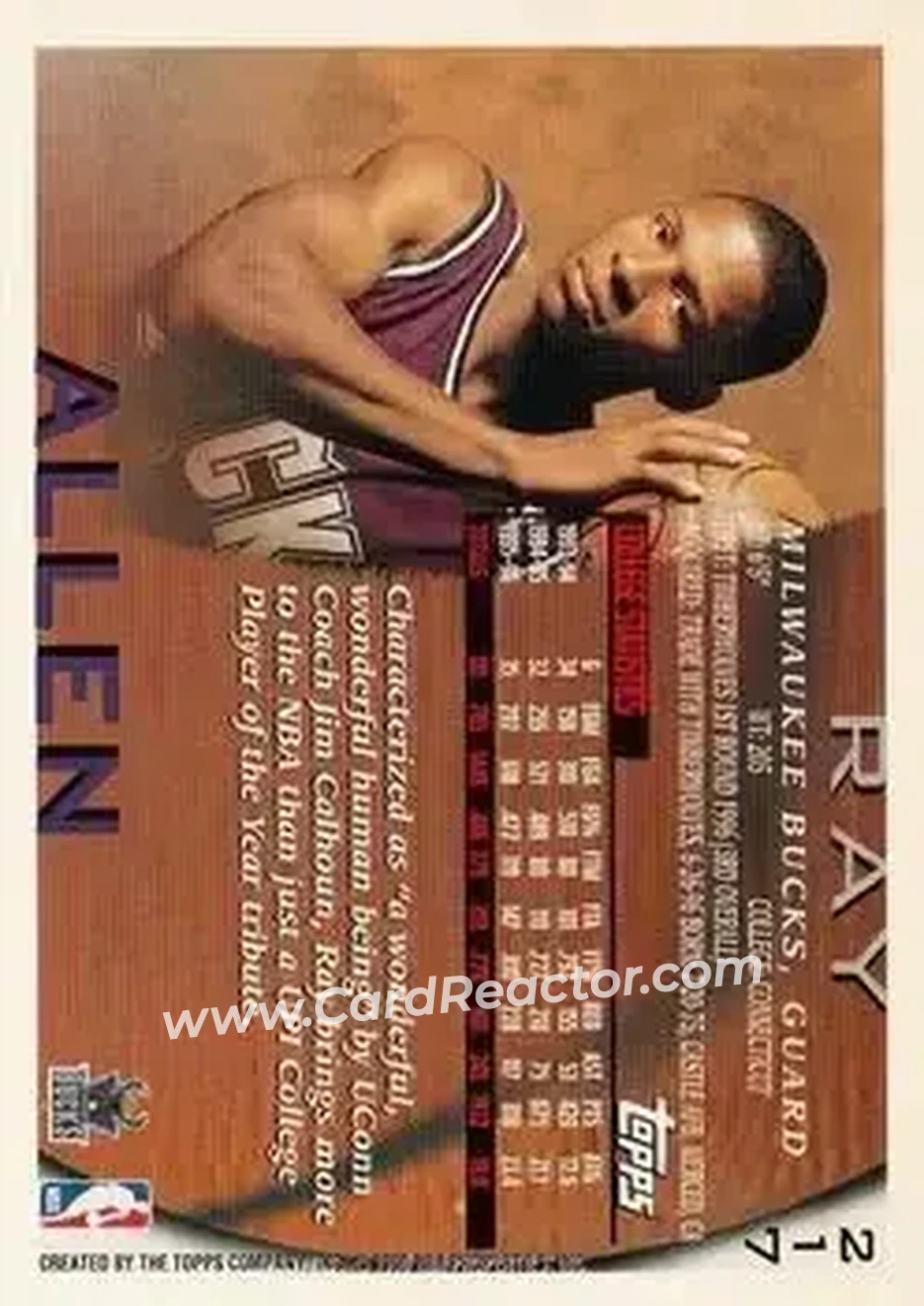 1996-97 Topps #217 - Ray Allen - Milwaukee Bucks - Back 1996-97 Topps #217 - Ray Allen - Milwaukee Bucks - Back