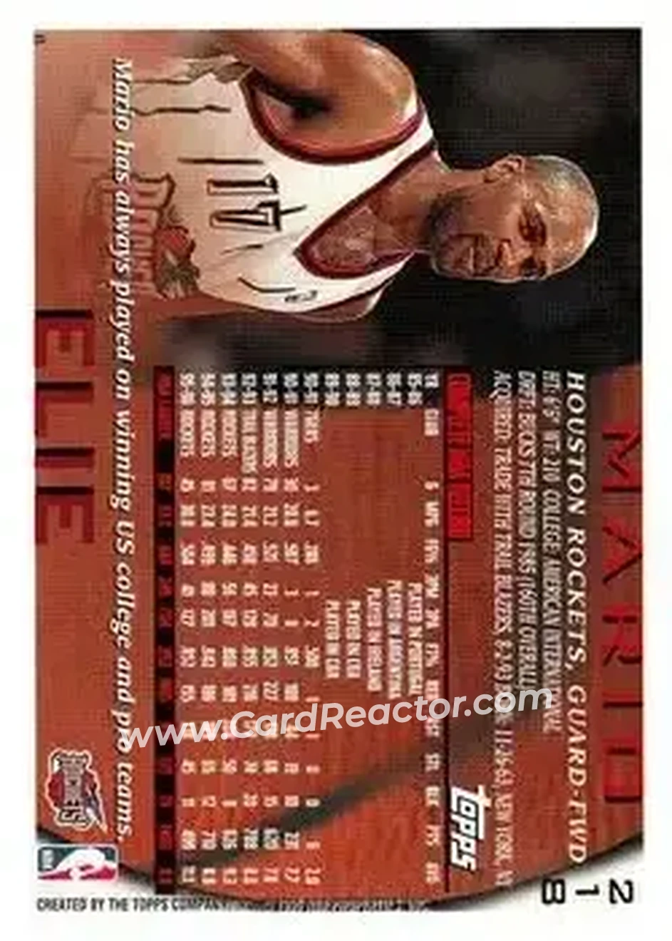1996-97 Topps #218 - Mario Elie - Houston Rockets - Back