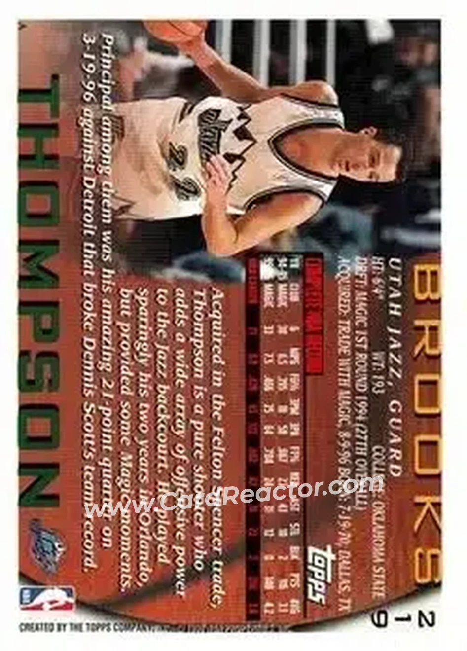 1996-97 Topps #219 - Brooks Thompson - Utah Jazz - Back