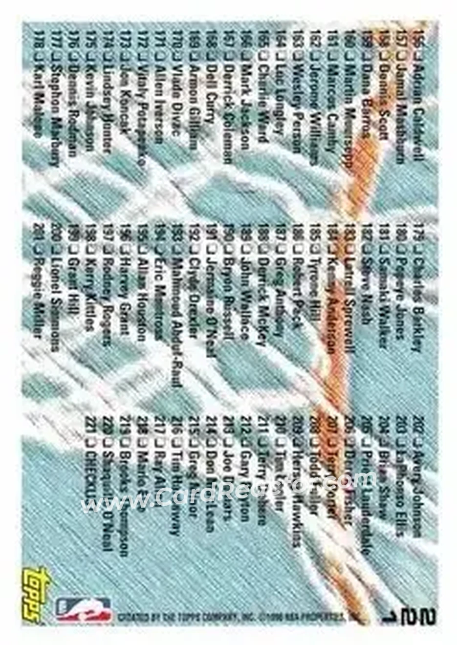 1996-97 Topps #221 - Checklist: 112-221 CL - Back