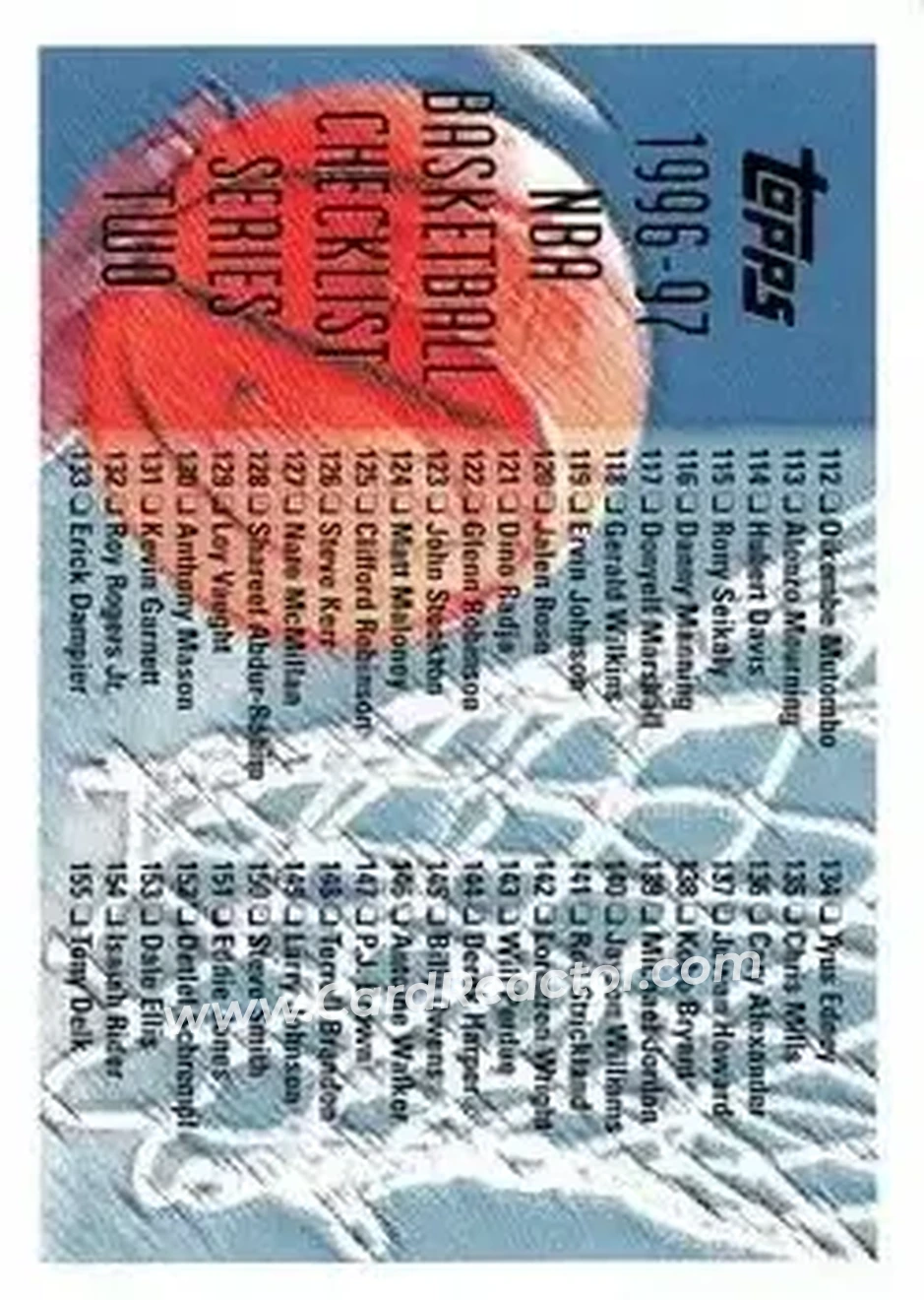1996-97 Topps #221 - Checklist: 112-221 CL - Front