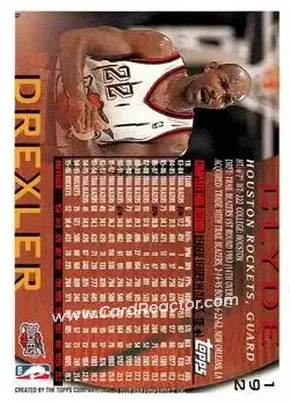 1996-97 Topps #192 - Clyde Drexler - Houston Rockets - Back 1996-97 Topps #192 - Clyde Drexler - Houston Rockets - Back