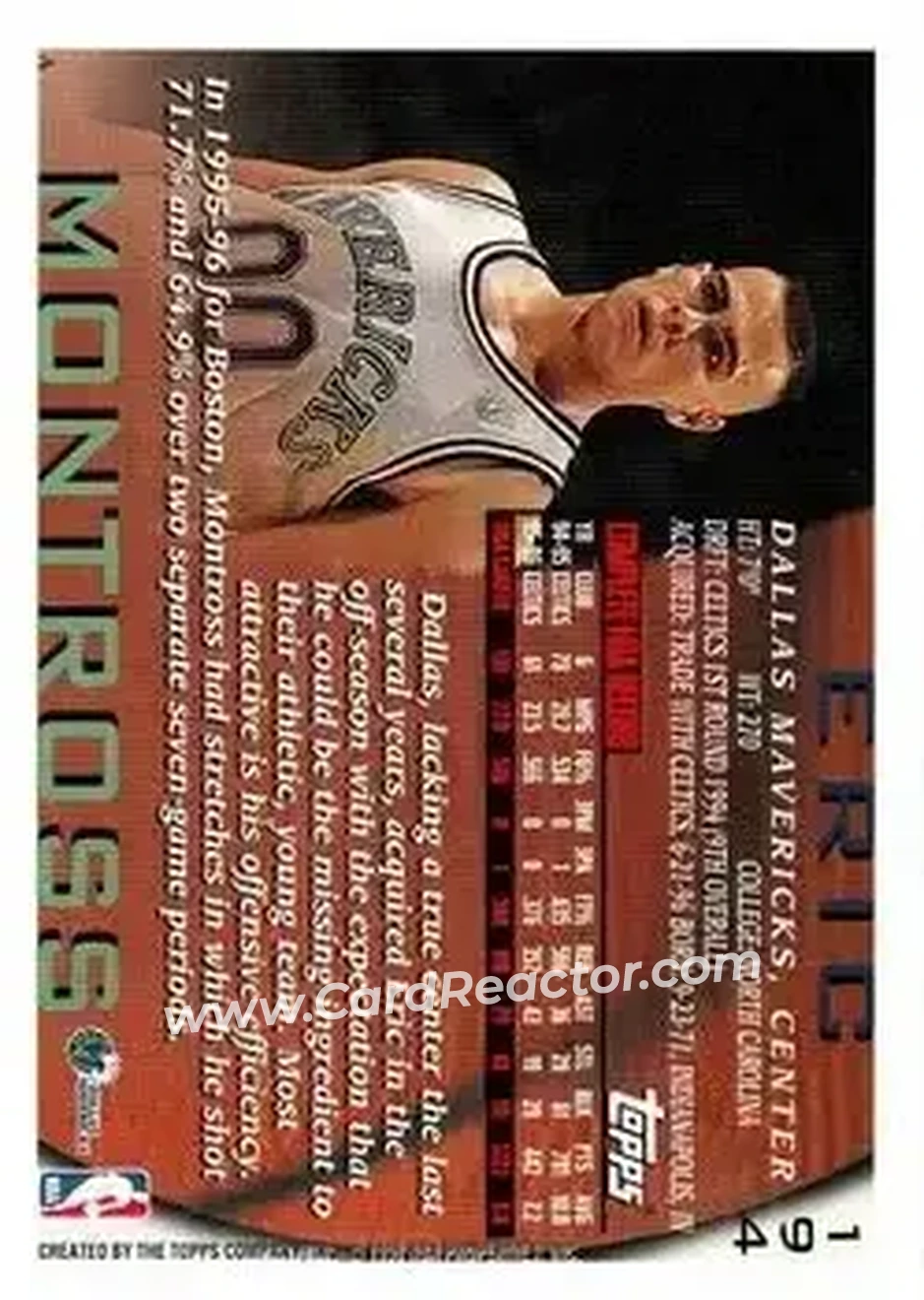 1996-97 Topps #194 - Eric Montross - Dallas Mavericks - Back 1996-97 Topps #194 - Eric Montross - Dallas Mavericks - Back