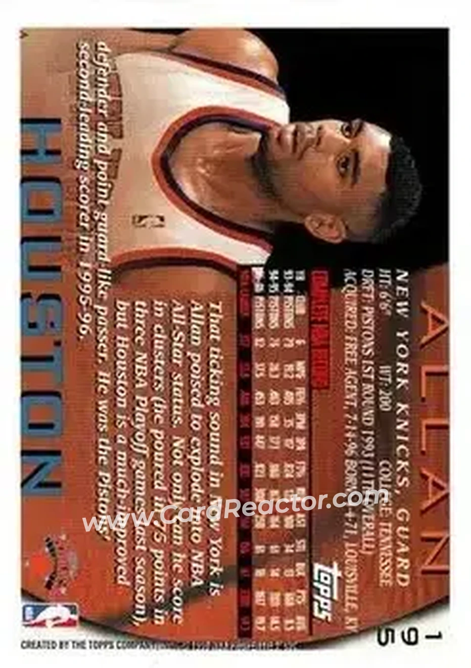 1996-97 Topps #195 - Allan Houston - New York Knicks - Back