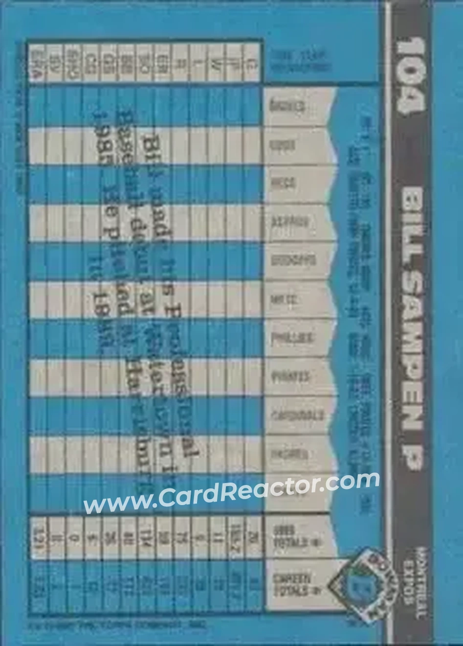 1990 Bowman #104 - Bill Sampen - Montreal Expos - Back 1990 Bowman #104 - Bill Sampen - Montreal Expos - Back