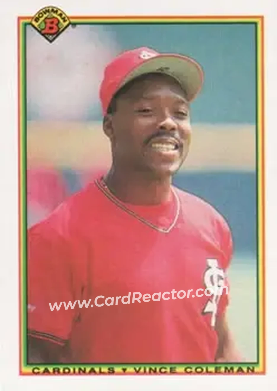 1990 Bowman #198 - Vince Coleman - St. Louis Cardinals - Front 1990 Bowman #198 - Vince Coleman - St. Louis Cardinals - Front