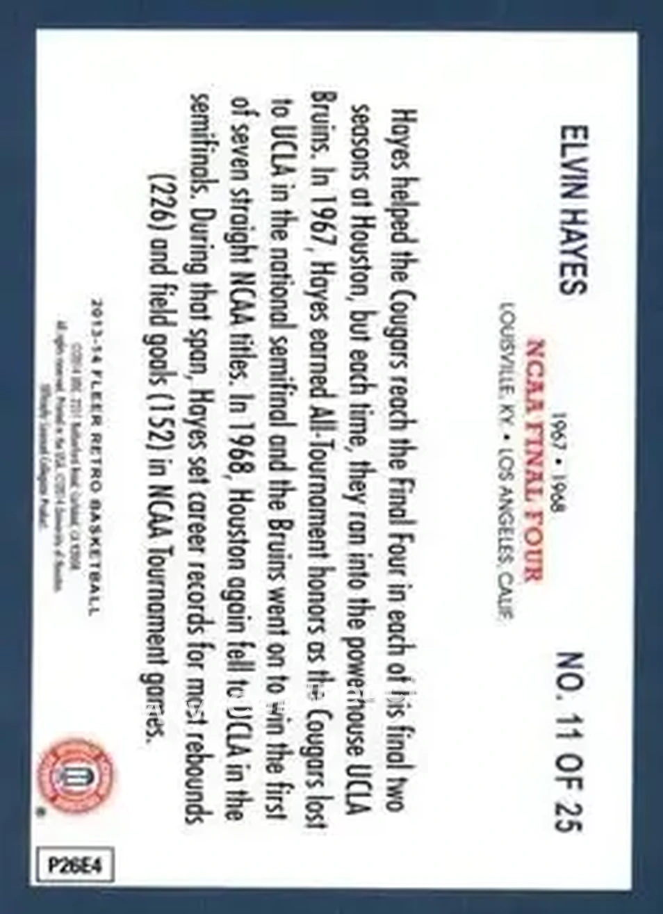 2013-14 Fleer Retro - '92-93 Fleer Final Four Stars #11 - Elvin Hayes - Houston Cougars - Back