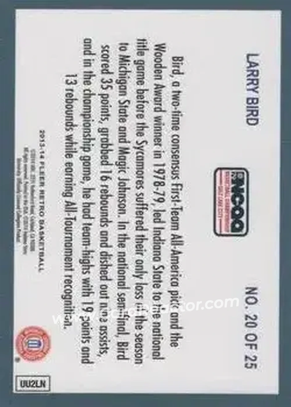 2013-14 Fleer Retro - '92-93 Fleer Final Four Stars #20 - Larry Bird - Indiana State Sycamores - Back