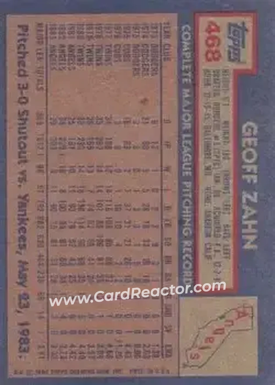 1984 Topps #468 - Geoff Zahn - California Angels - Back