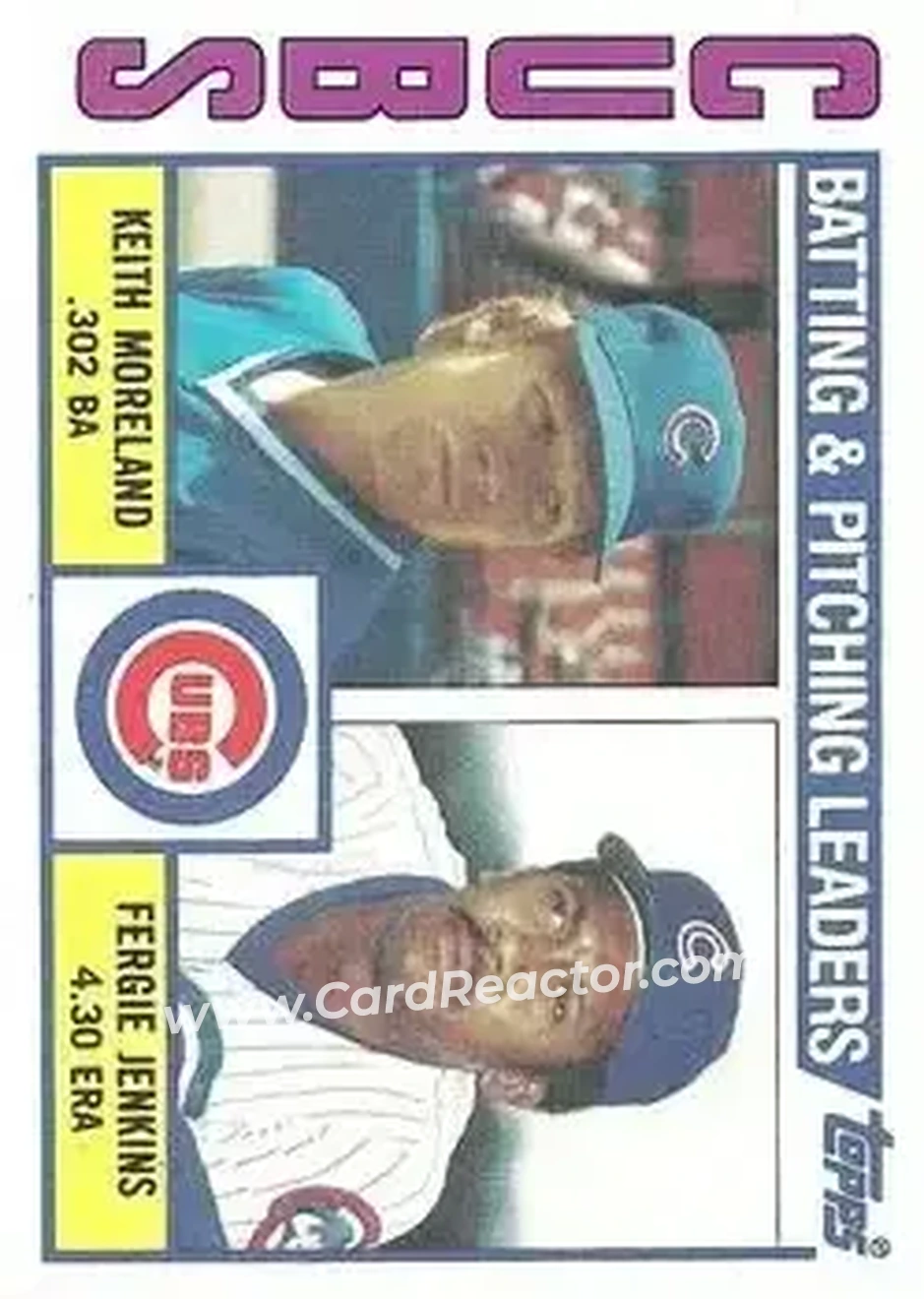 1984 Topps #456 - Cubs Leaders - Checklist (Keith Moreland - Fergie Jenkins) TL, CL - Chicago Cubs - Chicago Cubs - Front