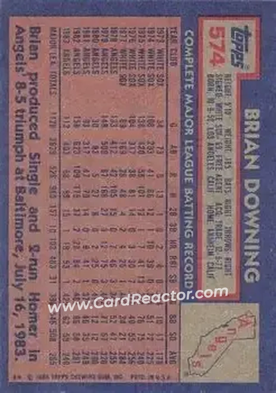 1984 Topps #574 - Brian Downing - California Angels - Back 1984 Topps #574 - Brian Downing - California Angels - Back