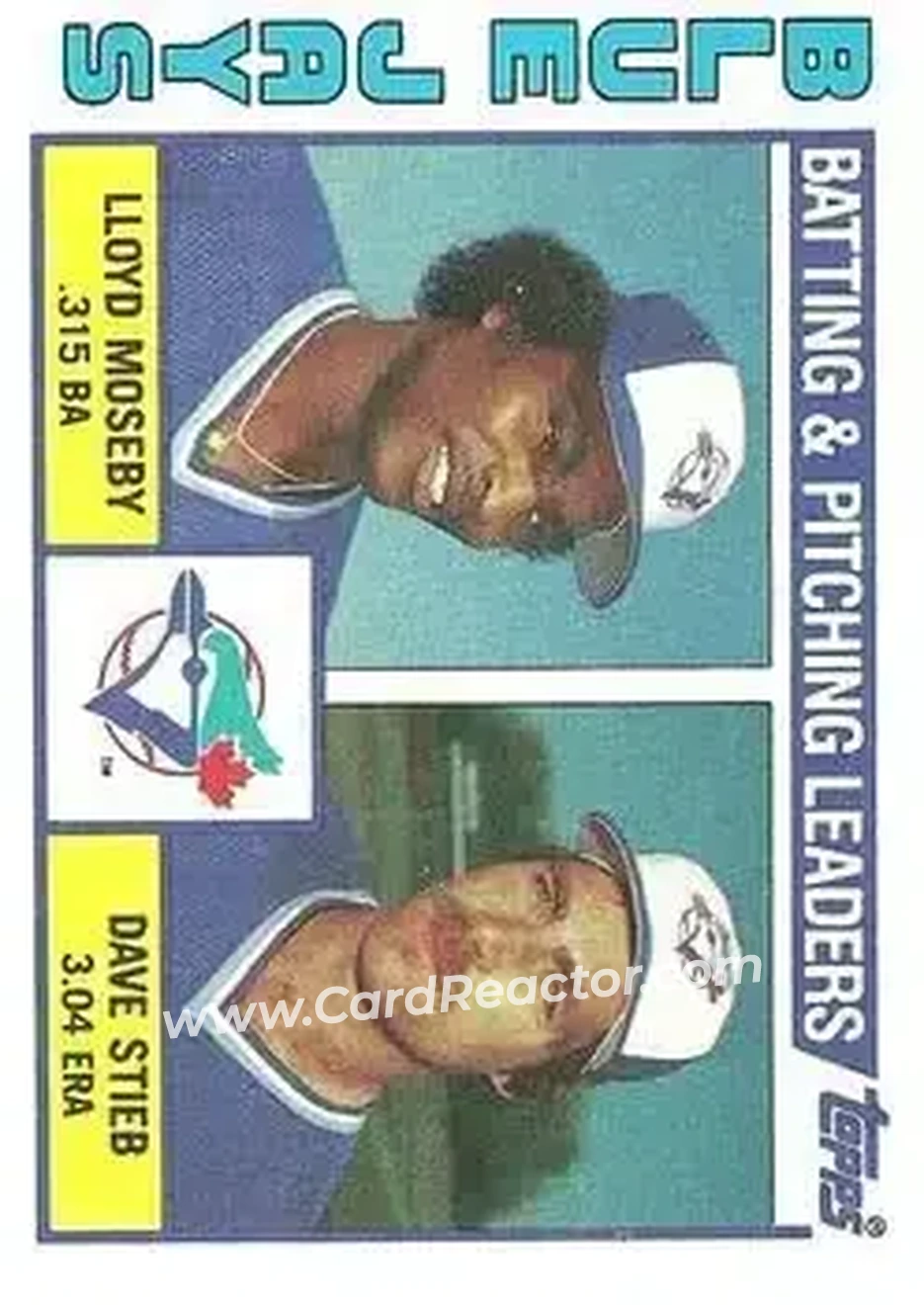 1984 Topps #606 - Blue Jays Leaders - Checklist (Lloyd Moseby - Dave Stieb) TL, CL - Toronto Blue Jays - Toronto Blue Jays - Front