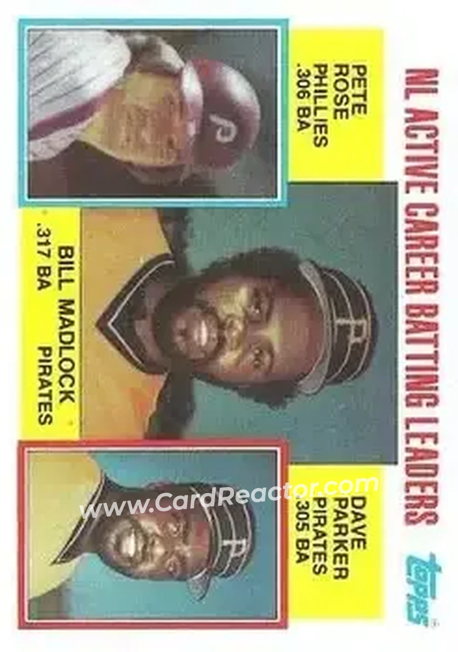 1984 Topps #701 - NL Active Career Batting Leaders (Bill Madlock - Pete Rose - Dave Parker) ACL - Pittsburgh Pirates - Philadelphia Phillies - Front