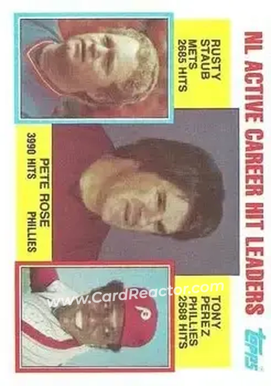 1984 Topps #702 - NL Active Career Hit Leaders (Pete Rose - Rusty Staub - Tony Perez) ACL - Philadelphia Phillies - New York Mets - Front