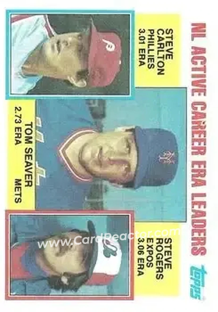 1984 Topps #708 - NL Active Career ERA Leaders (Tom Seaver - Steve Carlton - Steve Rogers) ACL - New York Mets - Philadelphia Phillies - Montreal Expos - Front