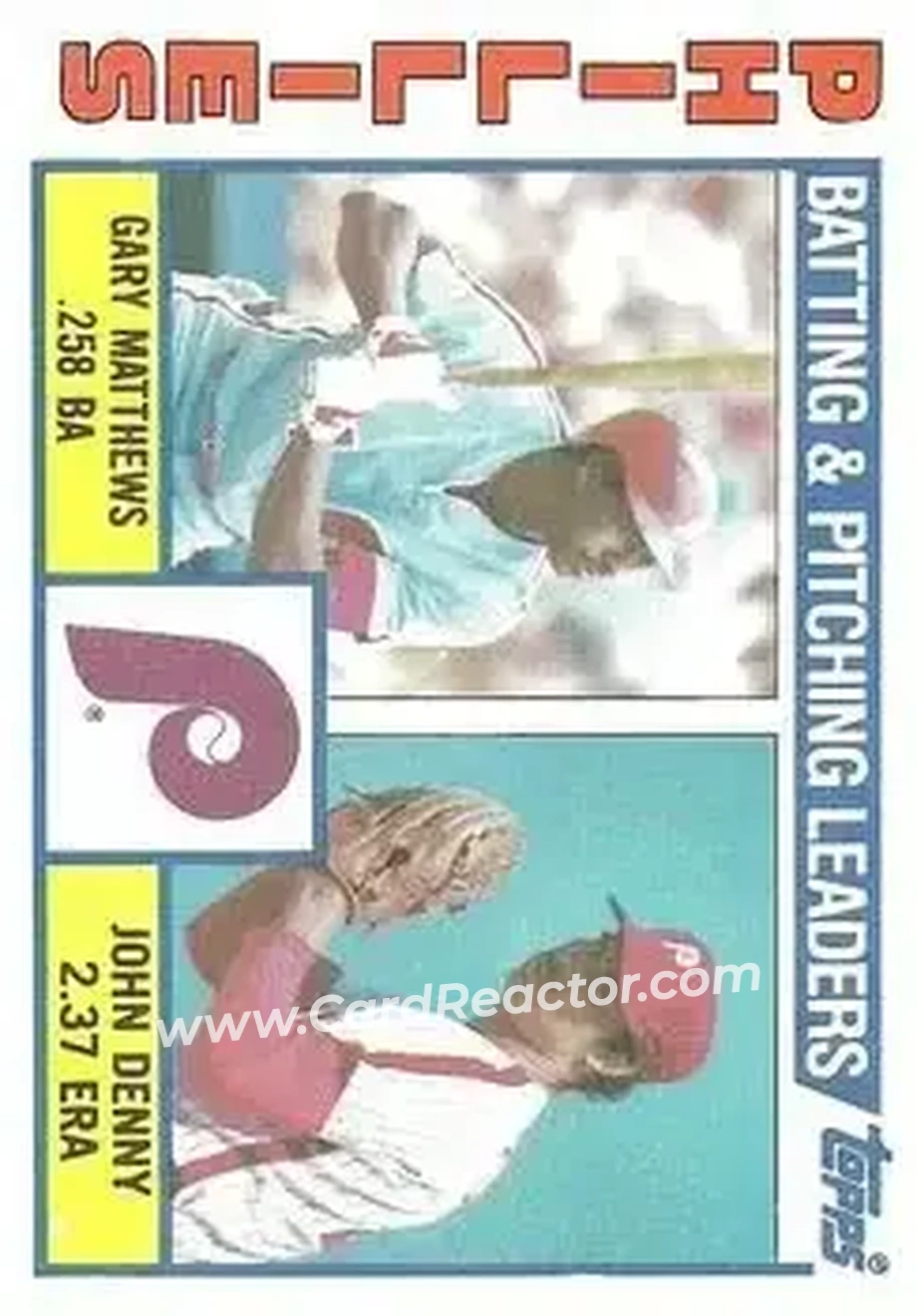 1984 Topps #637 - Phillies Leaders - Checklist (Gary Matthews - John Denny) TL, CL - Philadelphia Phillies - Philadelphia Phillies - Front