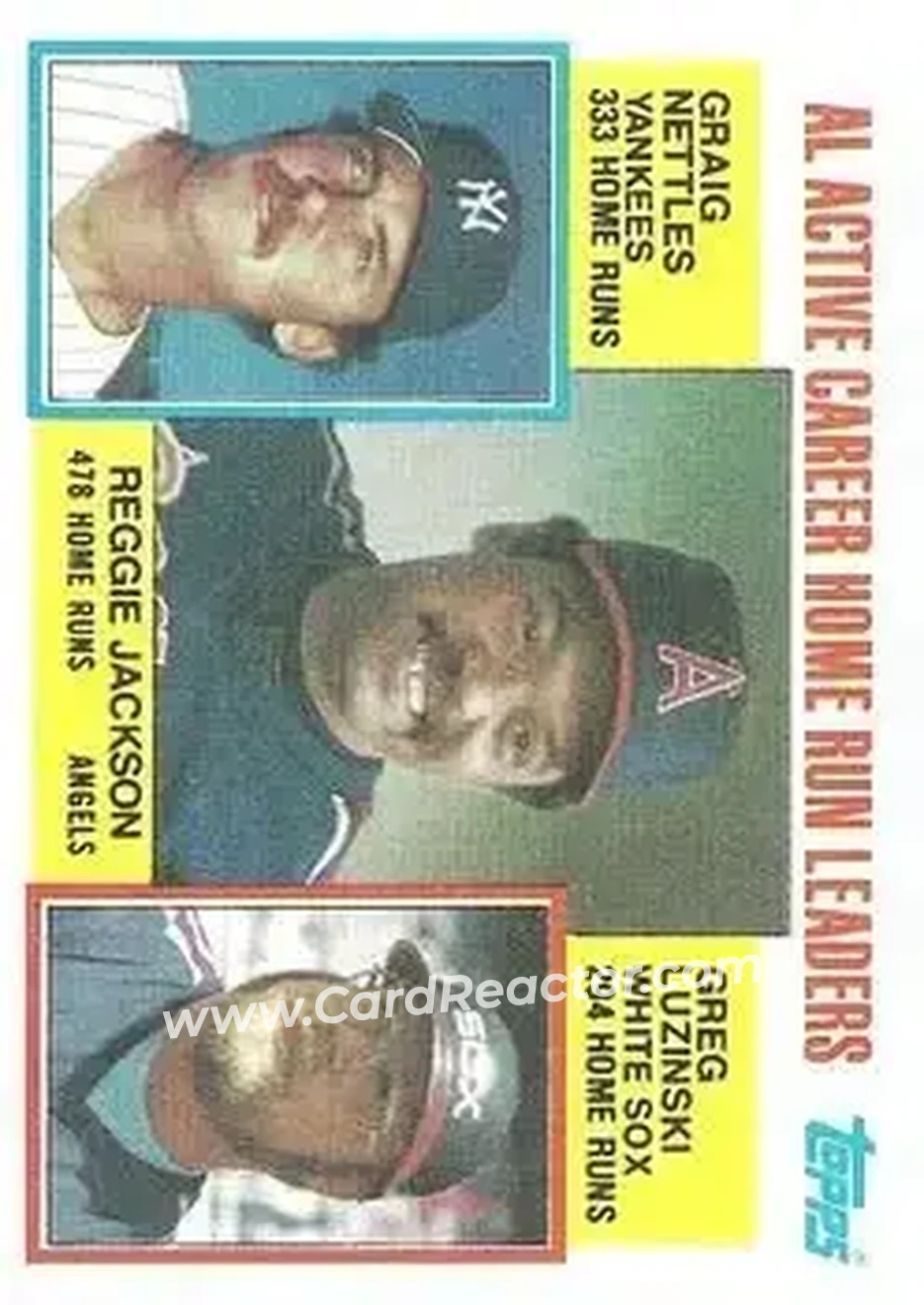 1984 Topps #712 - AL Active Career Home Run Leaders (Reggie Jackson - Graig Nettles - Greg Luzinski) ACL - California Angels - New York Yankees - Chicago White Sox - Front