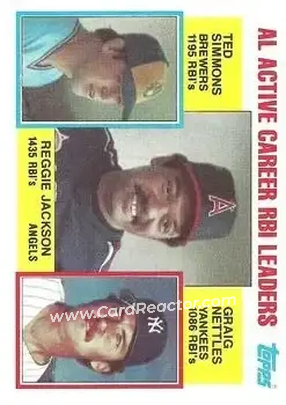 1984 Topps #713 - AL Active Career RBI Leaders (Reggie Jackson - Ted Simmons - Graig Nettles) ACL - California Angels - Milwaukee Brewers - New York Yankees - Front