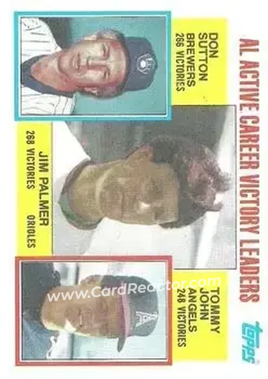 1984 Topps #715 - AL Active Career Victory Leaders (Jim Palmer - Don Sutton - Tommy John) ACL - Baltimore Orioles - Milwaukee Brewers - California Angels - Front