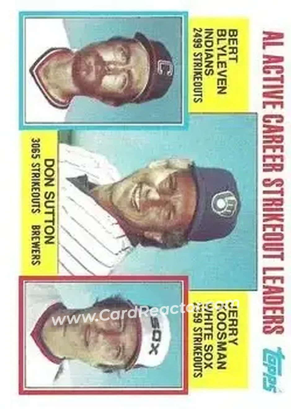 1984 Topps #716 - AL Active Career Strikeout Leaders (Don Sutton - Bert Blyleven - Jerry Koosman) ACL - Milwaukee Brewers - Cleveland Indians - Chicago White Sox - Front