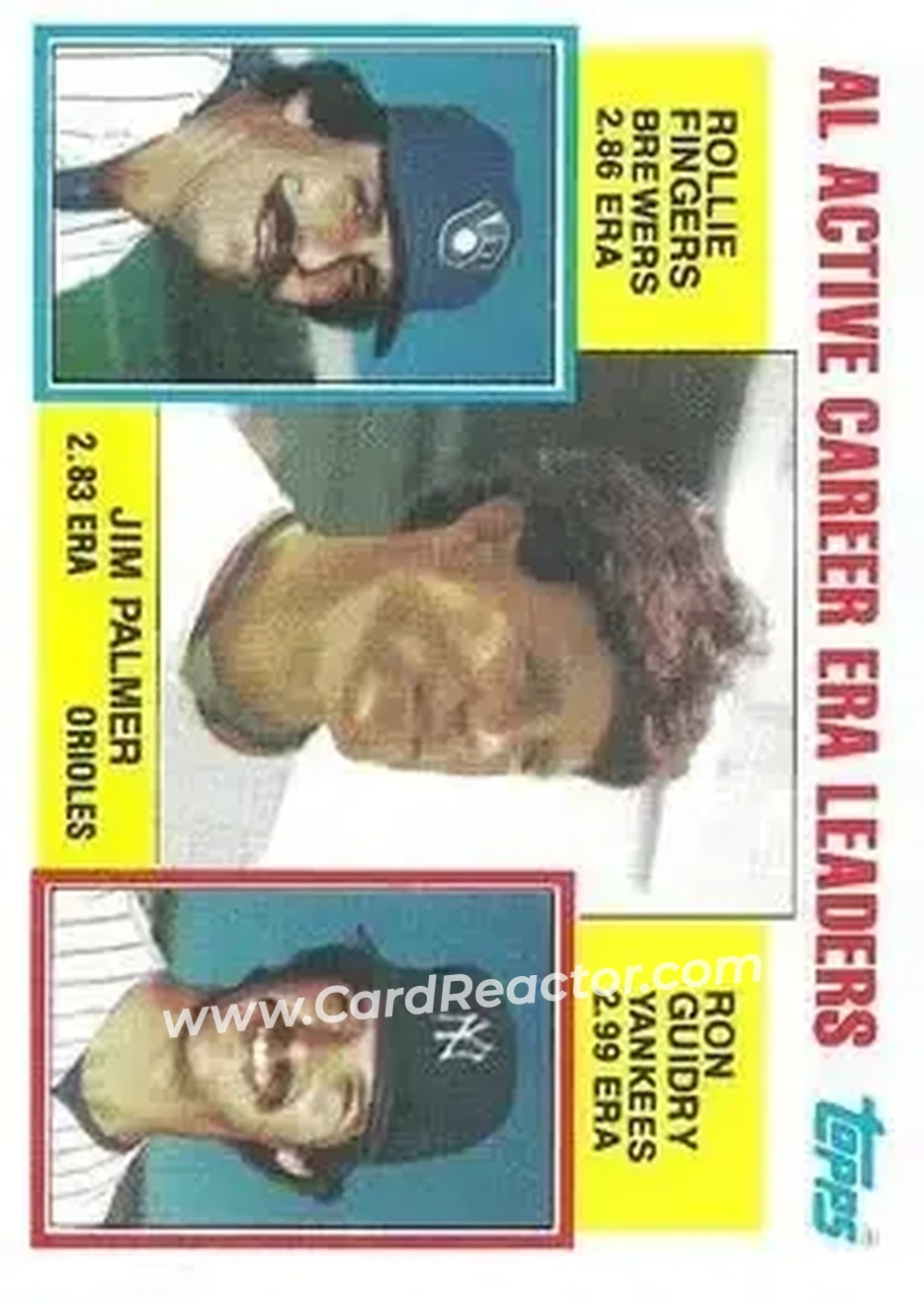 1984 Topps #717 - AL Active Career ERA Leaders (Jim Palmer - Rollie Fingers - Ron Guidry) ACL - Baltimore Orioles - Milwaukee Brewers - New York Yankees - Front