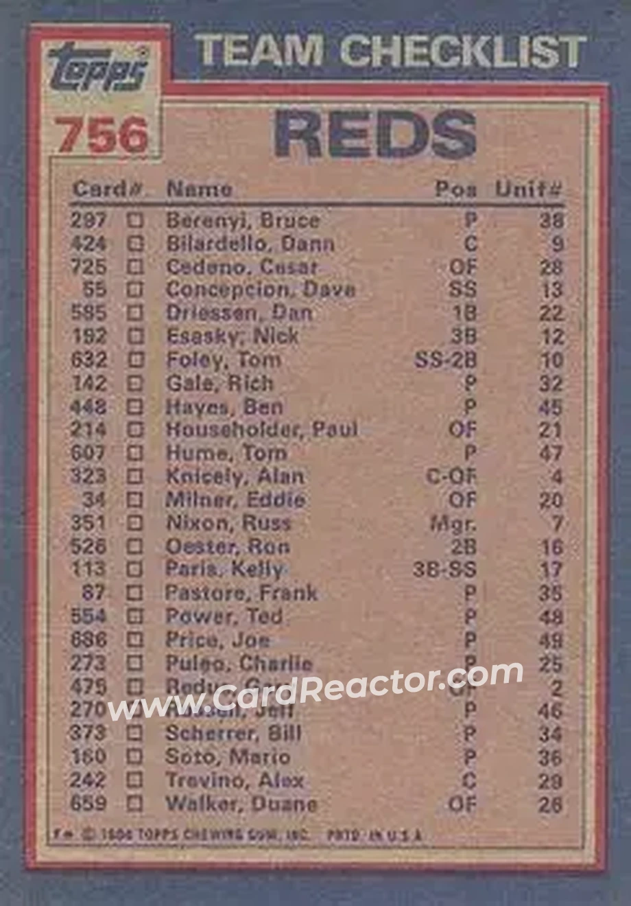 1984 Topps #756 - Mario Soto) - Cincinnati Reds - Back 1984 Topps #756 - Mario Soto) - Cincinnati Reds - Back
