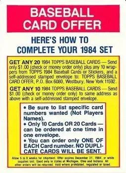 1984 Topps feature card