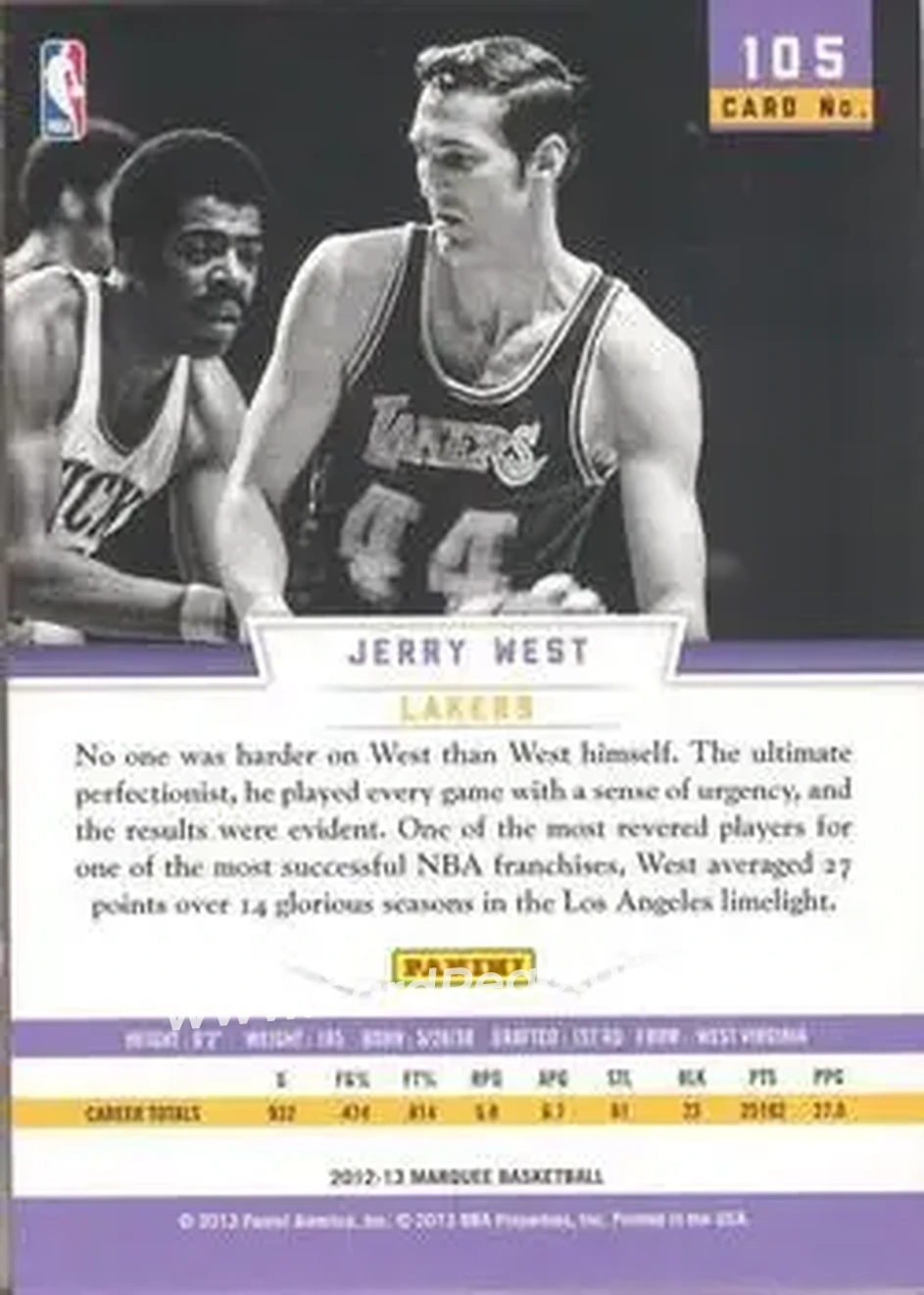 2012-13 Panini Marquee #105 - Jerry West - Los Angeles Lakers - Back