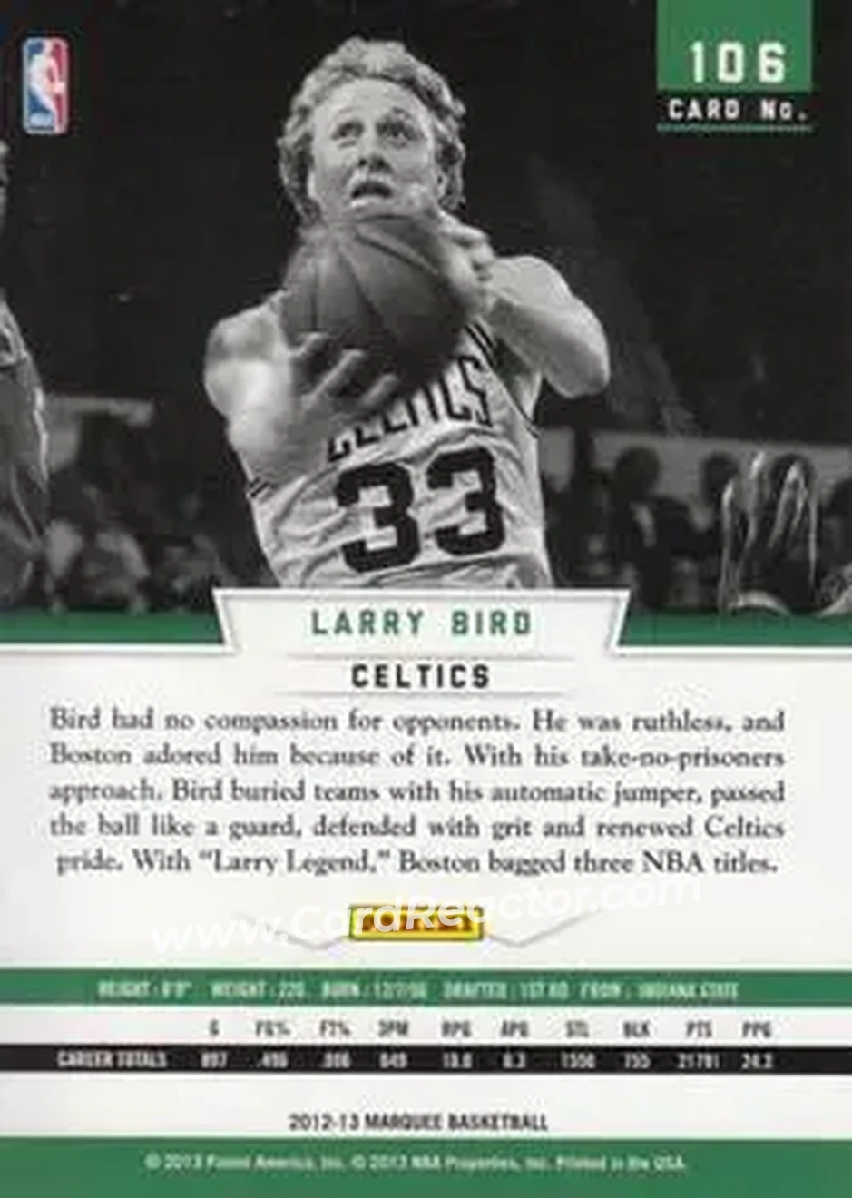 2012-13 Panini Marquee #106 - Larry Bird - Boston Celtics - Back