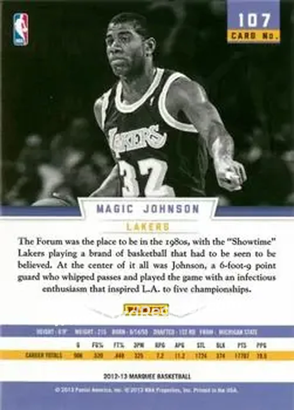 2012-13 Panini Marquee #107 - Magic Johnson - Los Angeles Lakers - Back 2012-13 Panini Marquee #107 - Magic Johnson - Los Angeles Lakers - Back
