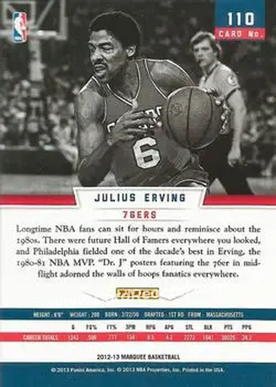 2012-13 Panini Marquee #110 - Julius Erving - Philadelphia 76ers - Back