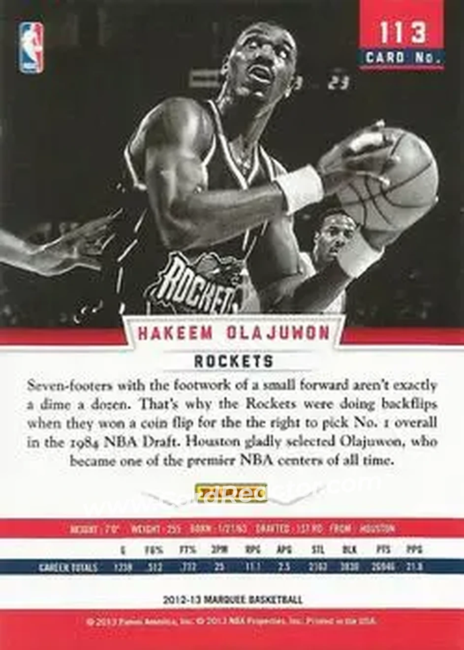 2012-13 Panini Marquee #113 - Hakeem Olajuwon - Houston Rockets - Back