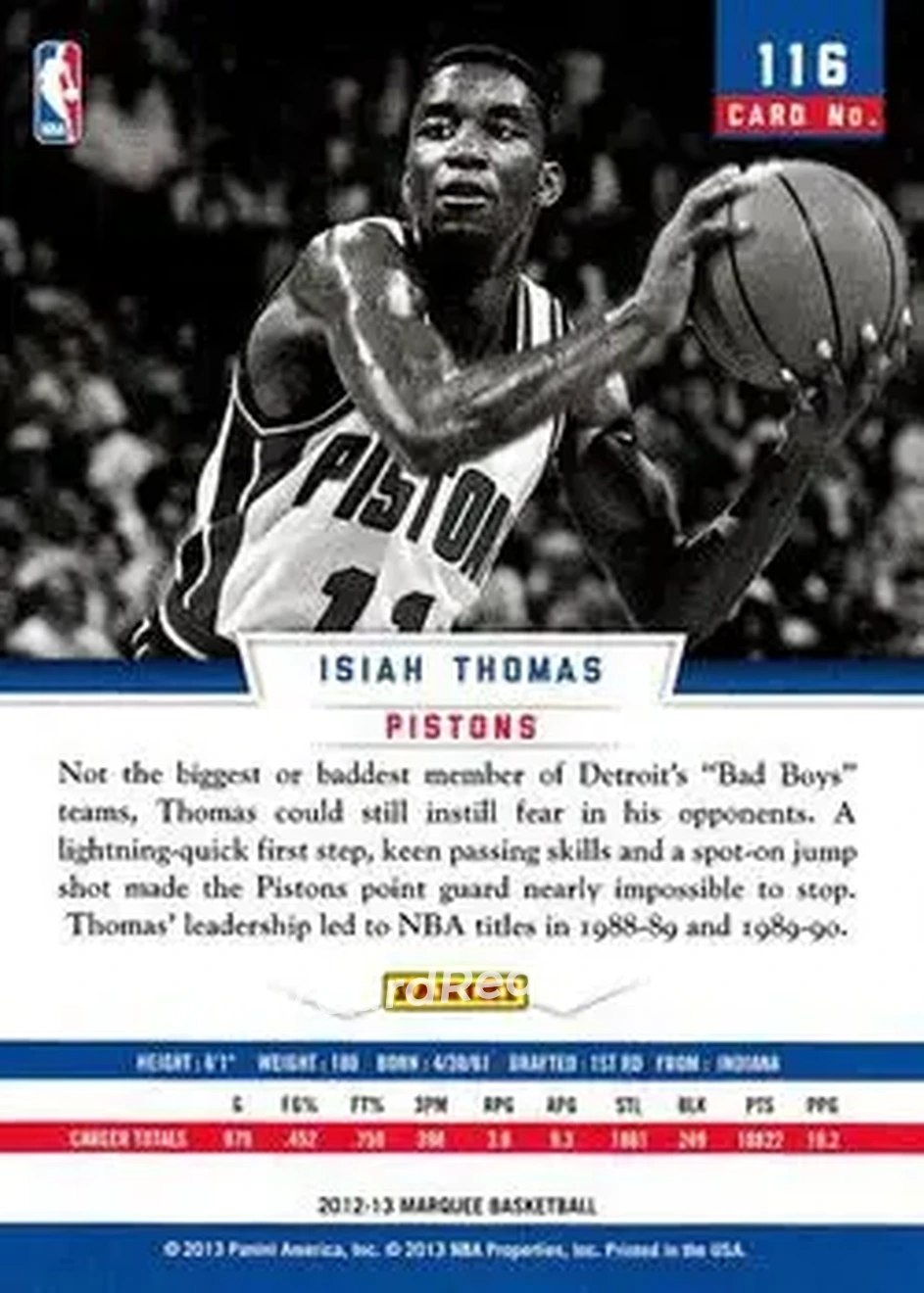 2012-13 Panini Marquee #116 - Isiah Thomas - Detroit Pistons - Back 2012-13 Panini Marquee #116 - Isiah Thomas - Detroit Pistons - Back