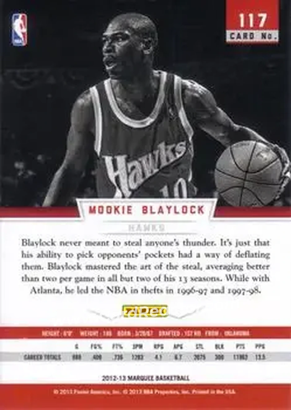 2012-13 Panini Marquee #117 - Mookie Blaylock - Atlanta Hawks - Back
