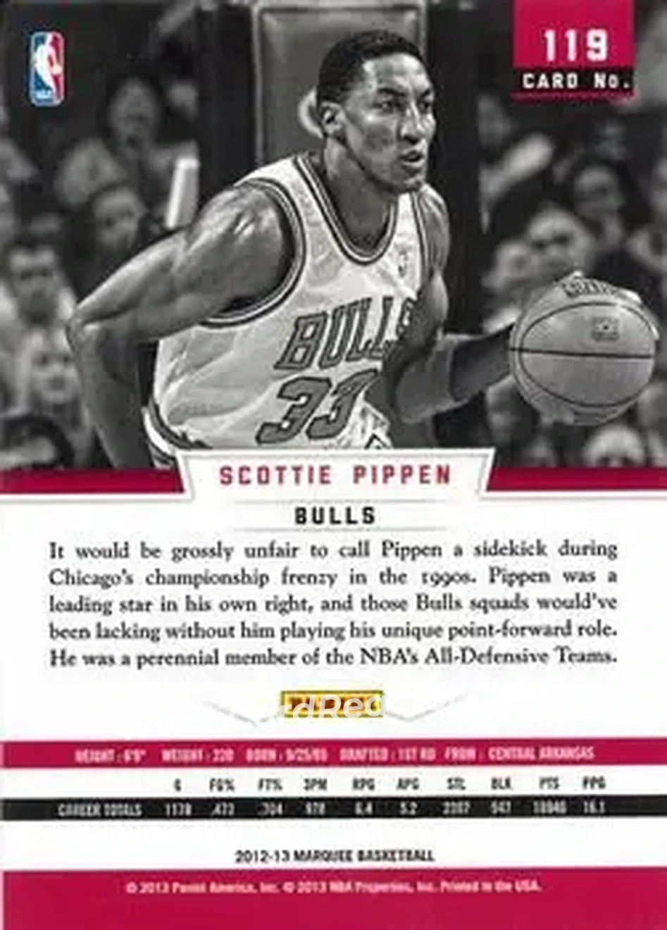 2012-13 Panini Marquee #119 - Scottie Pippen - Chicago Bulls - Back