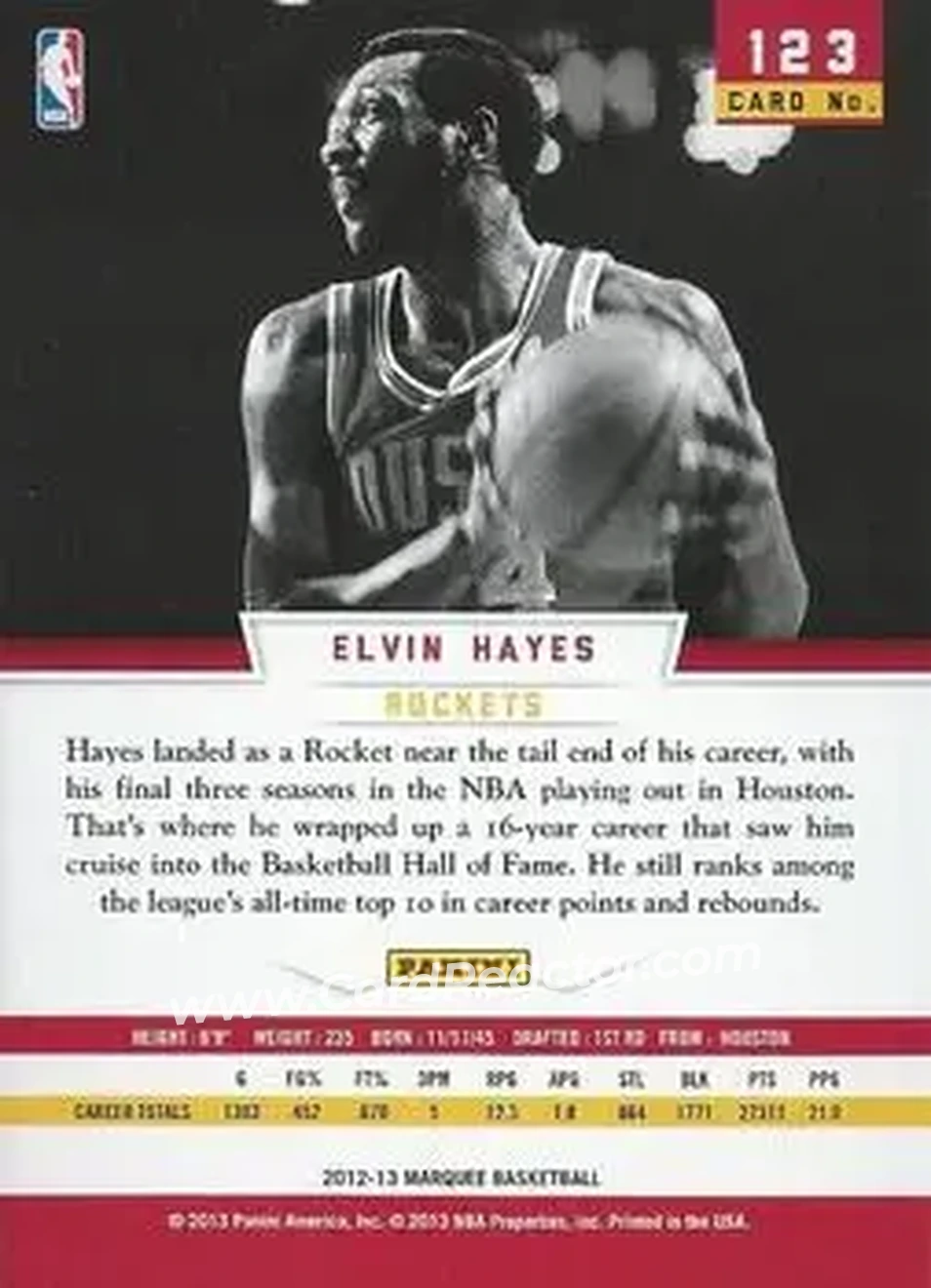 2012-13 Panini Marquee #123 - Elvin Hayes - Houston Rockets - Back