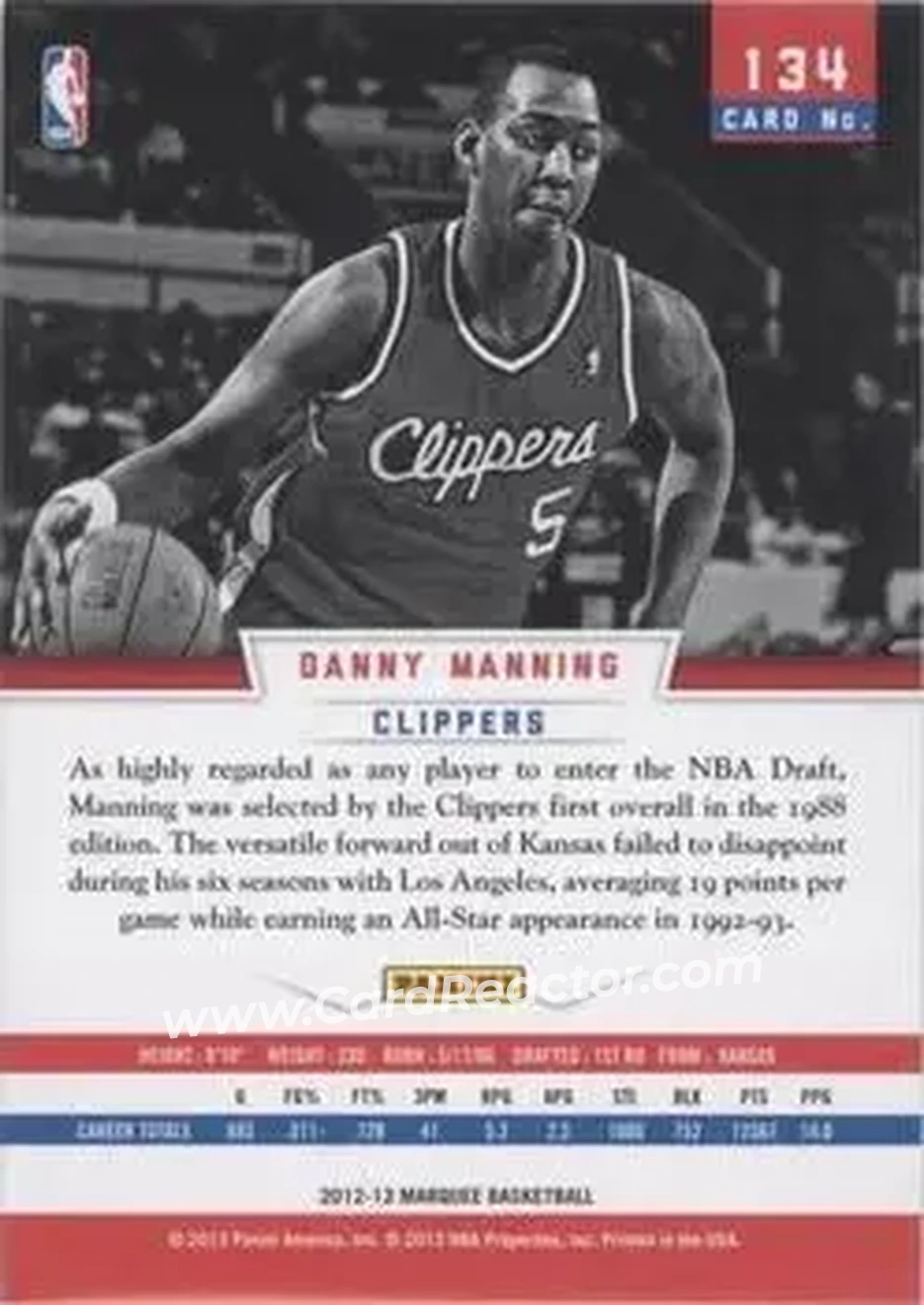 2012-13 Panini Marquee #134 - Danny Manning - Los Angeles Clippers - Back