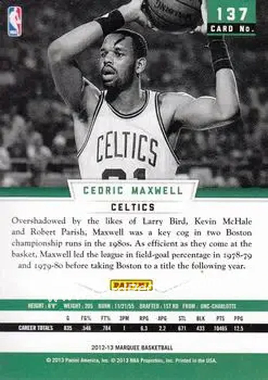 2012-13 Panini Marquee #137 - Cedric Maxwell - Boston Celtics - Back
