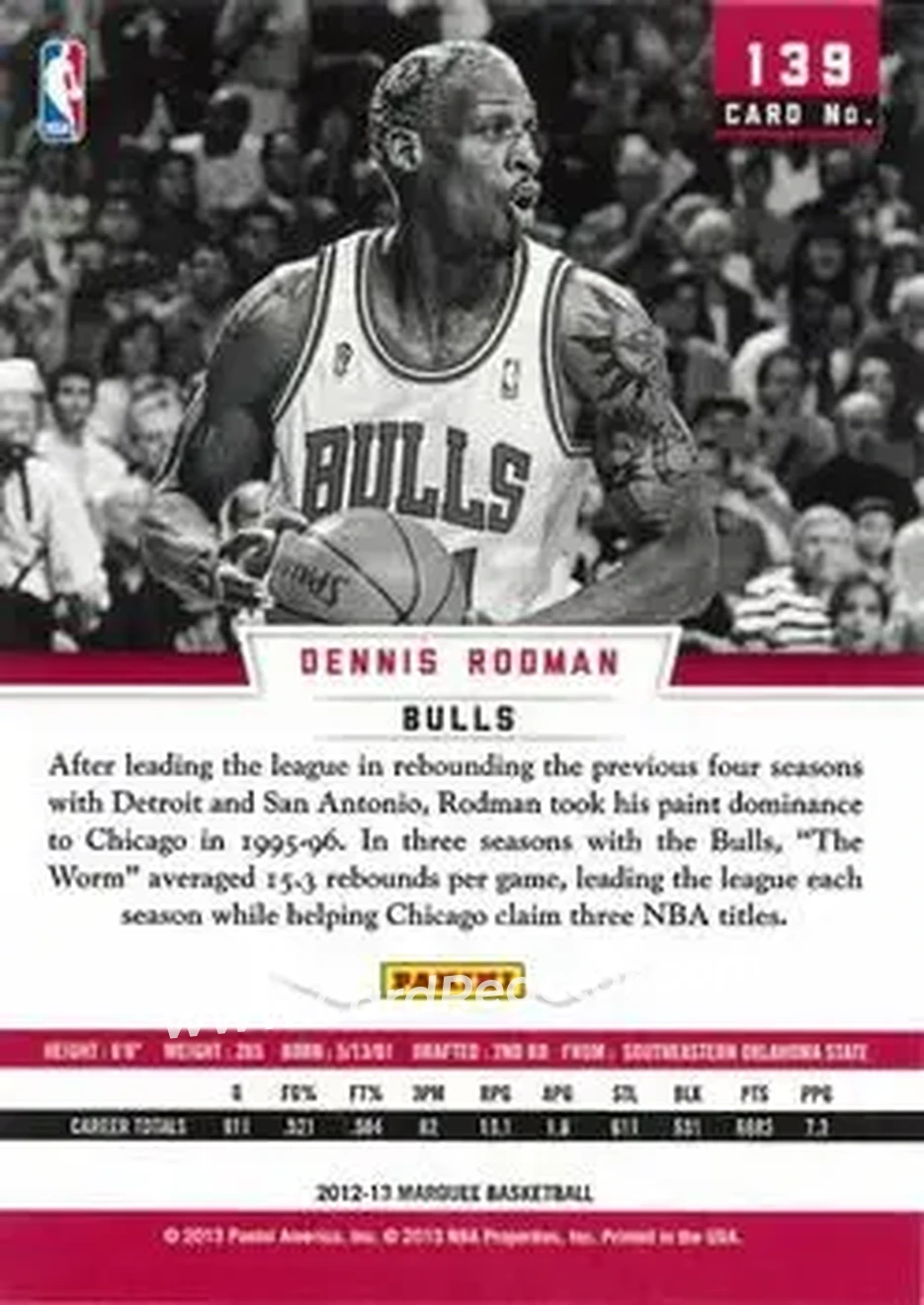 2012-13 Panini Marquee #139 - Dennis Rodman - Chicago Bulls - Back