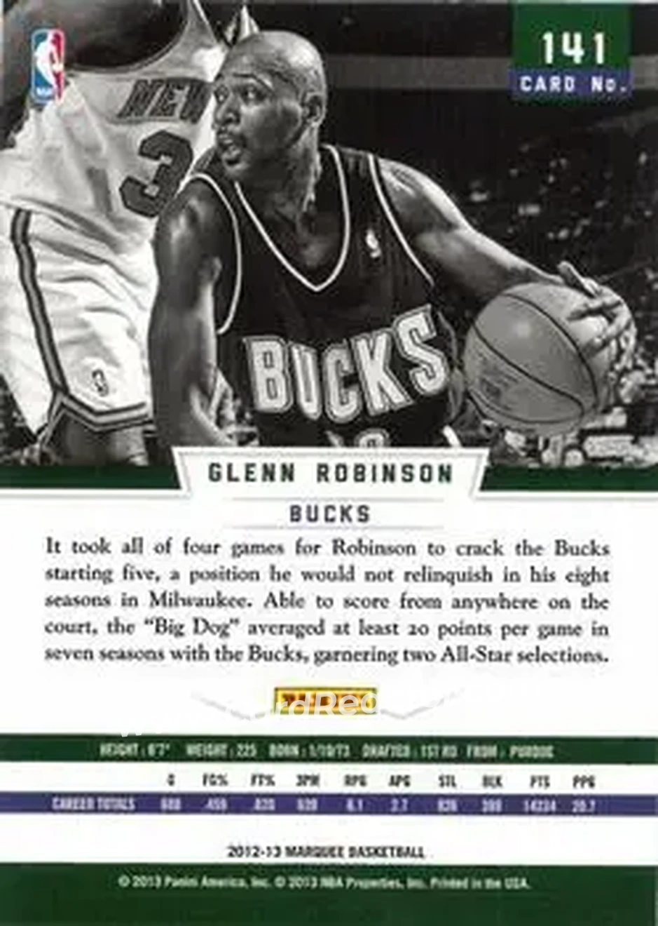 2012-13 Panini Marquee #141 - Glenn Robinson - Milwaukee Bucks - Back 2012-13 Panini Marquee #141 - Glenn Robinson - Milwaukee Bucks - Back
