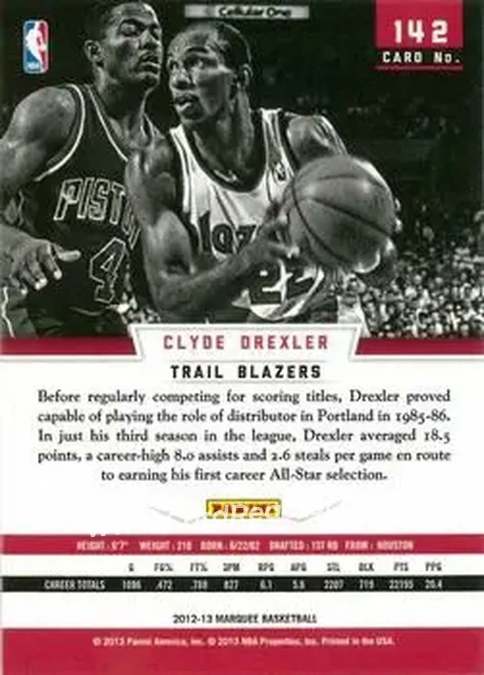 2012-13 Panini Marquee #142 - Clyde Drexler - Portland Trail Blazers - Back 2012-13 Panini Marquee #142 - Clyde Drexler - Portland Trail Blazers - Back