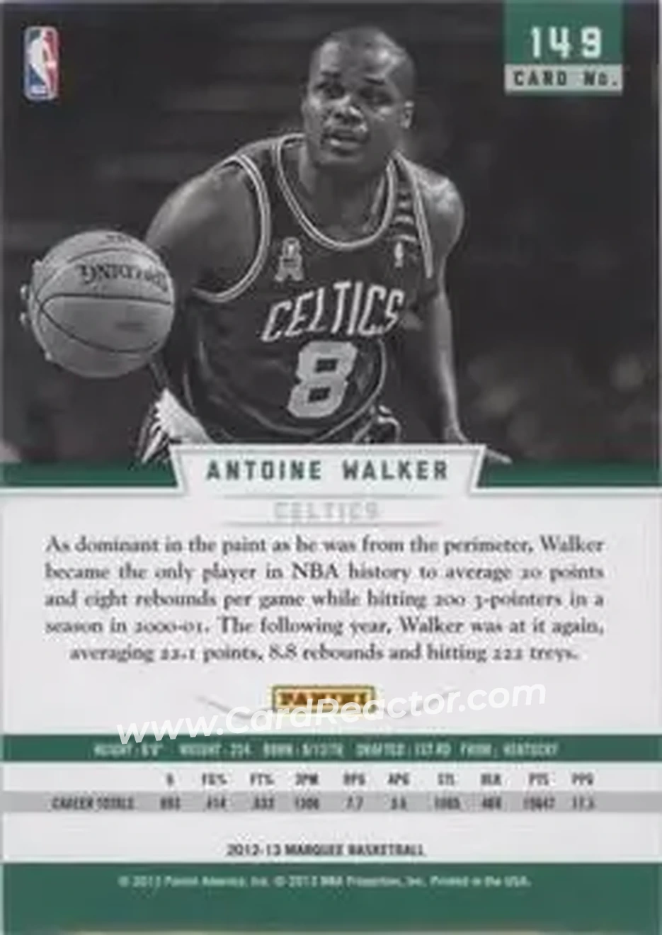2012-13 Panini Marquee #149 - Antoine Walker - Boston Celtics - Back 2012-13 Panini Marquee #149 - Antoine Walker - Boston Celtics - Back