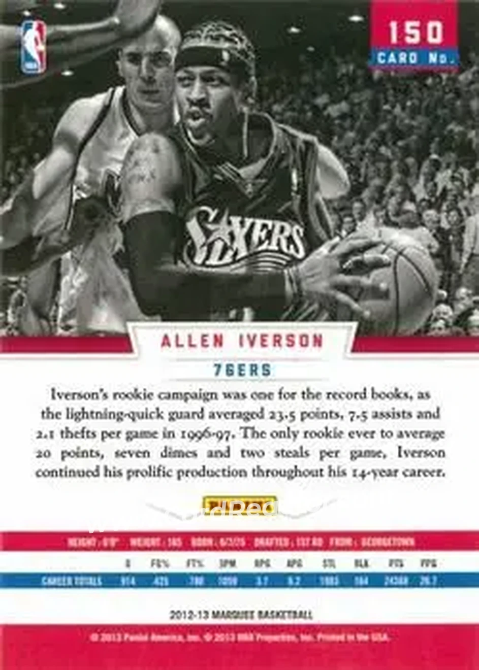 2012-13 Panini Marquee #150 - Allen Iverson - Philadelphia 76ers - Back 2012-13 Panini Marquee #150 - Allen Iverson - Philadelphia 76ers - Back
