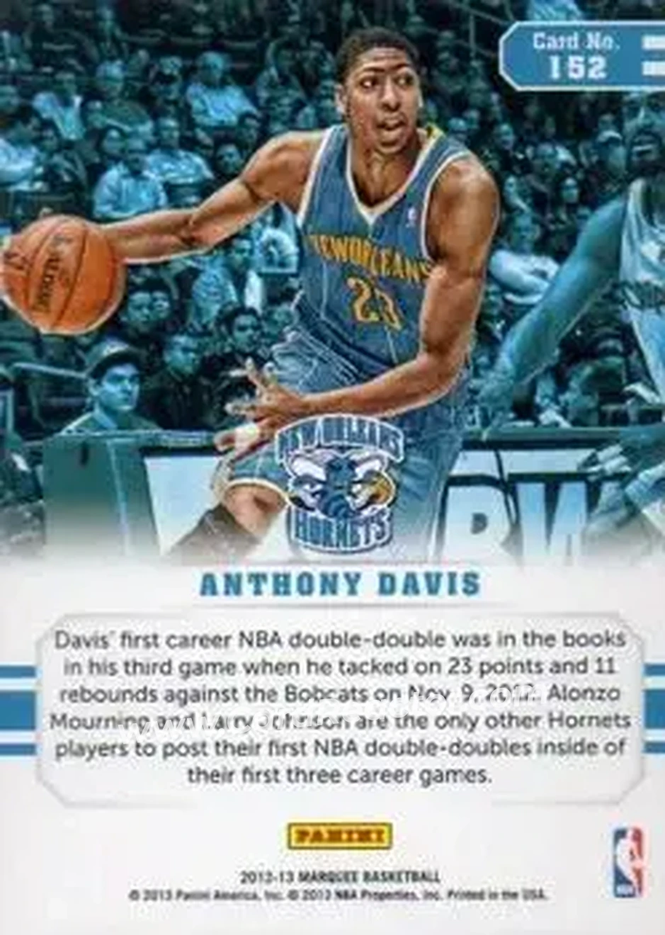 2012-13 Panini Marquee #152 - Anthony Davis - New Orleans Hornets - Back 2012-13 Panini Marquee #152 - Anthony Davis - New Orleans Hornets - Back